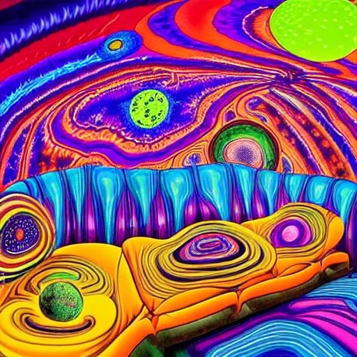 psychedelic trippy couch in saskatoon with vegetable Stable Diffusion