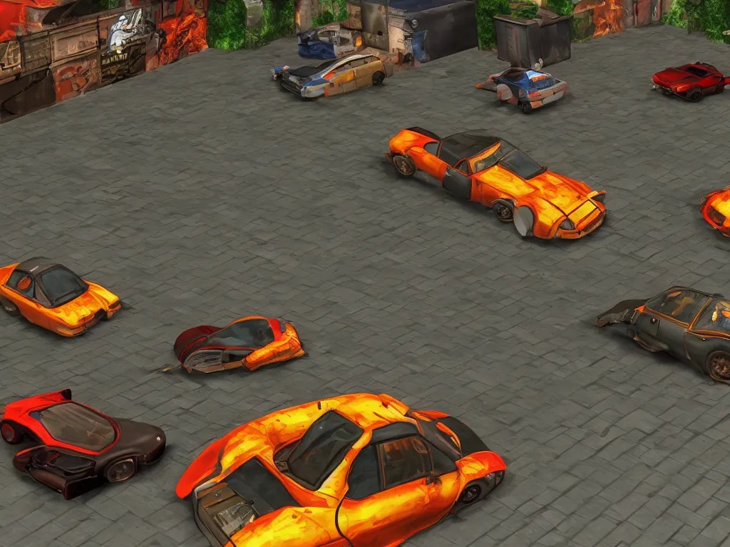 PS1 car combat game in the style of Vigilante 8, Stable Diffusion