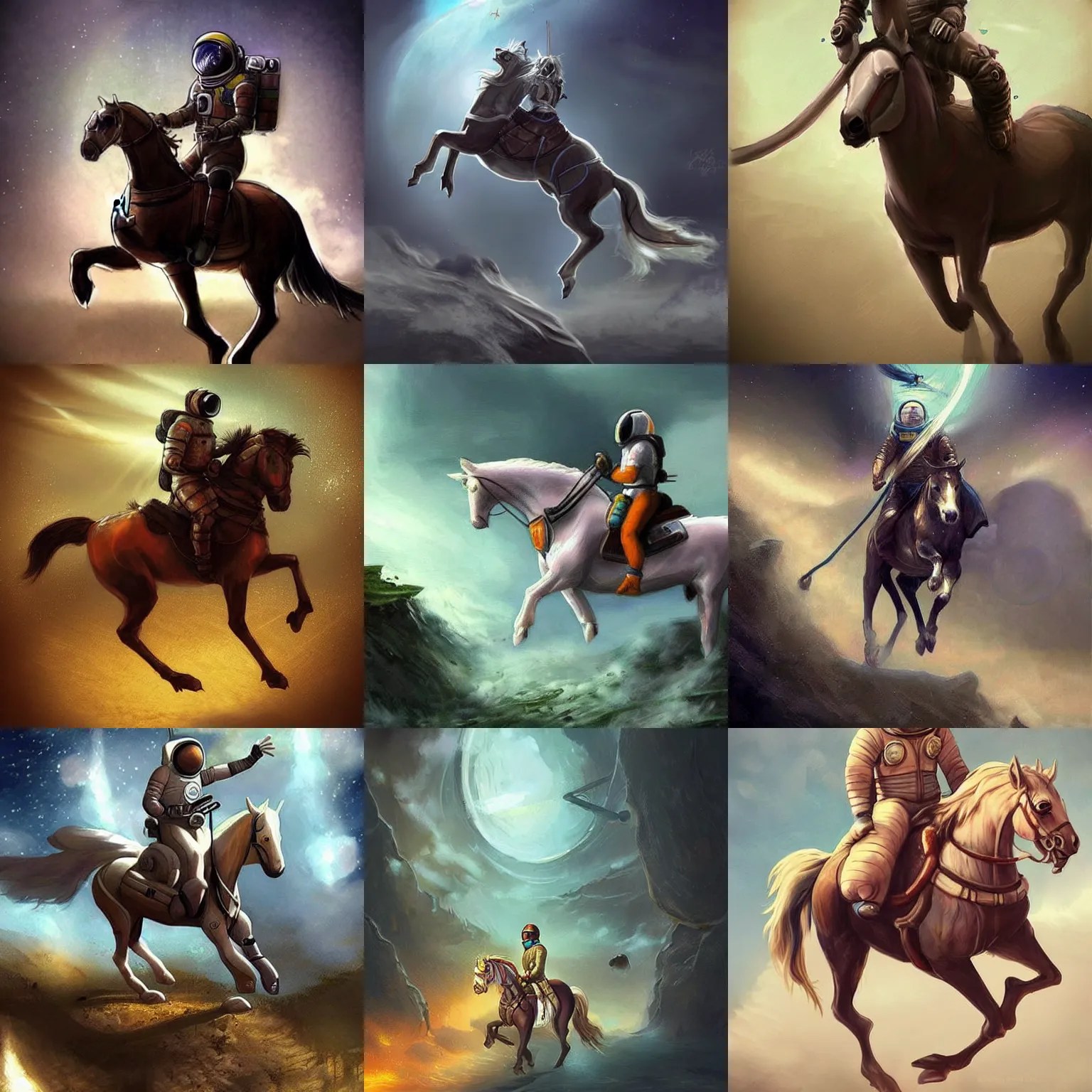 fantasy concept art of an astronaut riding a horse, | Stable Diffusion