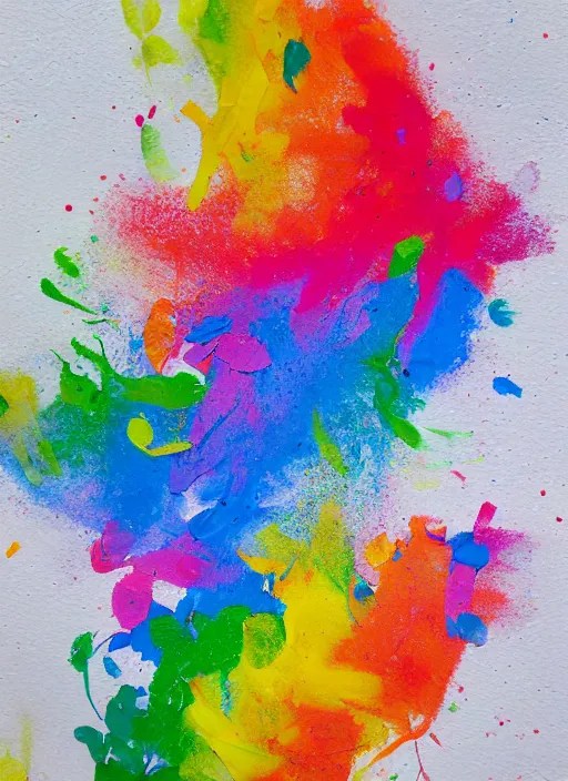 oil paint splatter on white paper, rainbow colors Stable Diffusion