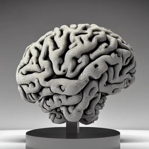 a fine art sculpture made of brains forming a brainiac Stable