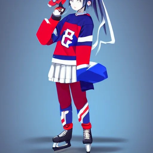 cute anime girl ice hockey player, habs jersey, blue Stable Diffusion