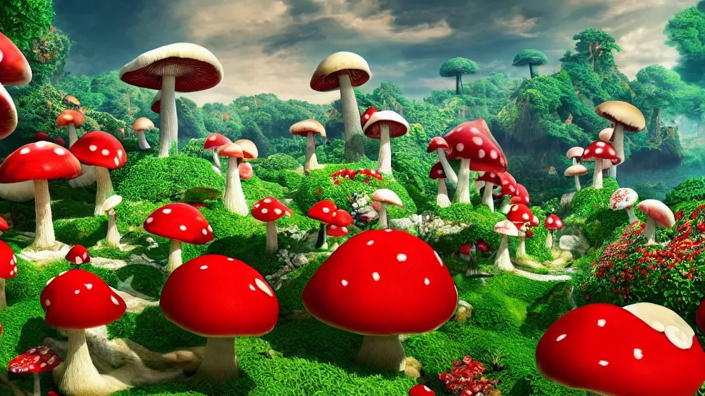 archipelago in the mushroom kingdom, red and white Stable Diffusion