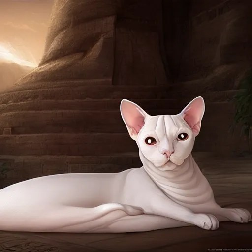 beautiful egyptian sphynx cat and white fluffy cat, by Stable Diffusion OpenArt
