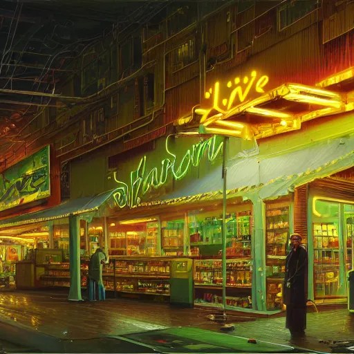 movie scene of a wooden decorated liquor store, a very Stable