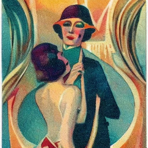 1920s art deco by Tito Corbella, vintage postcard Stable Diffusion