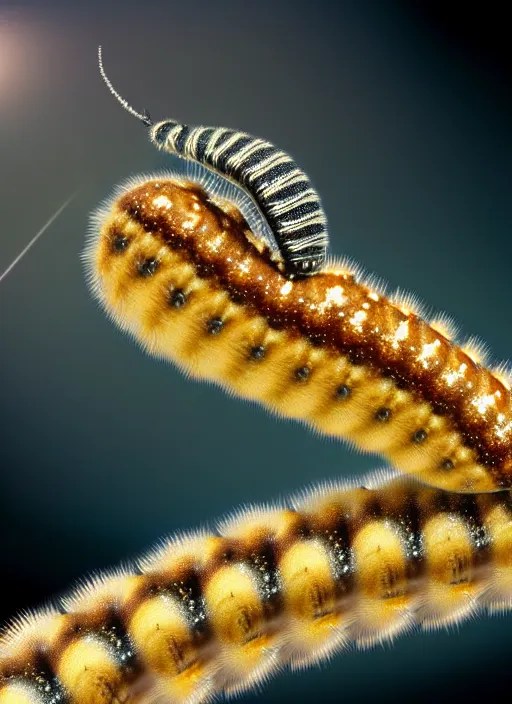 caterpillar jumping on a star, realistic, sharp focus, Stable