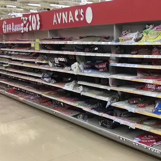 photo of collapsed store shelves, at target, items Stable Diffusion