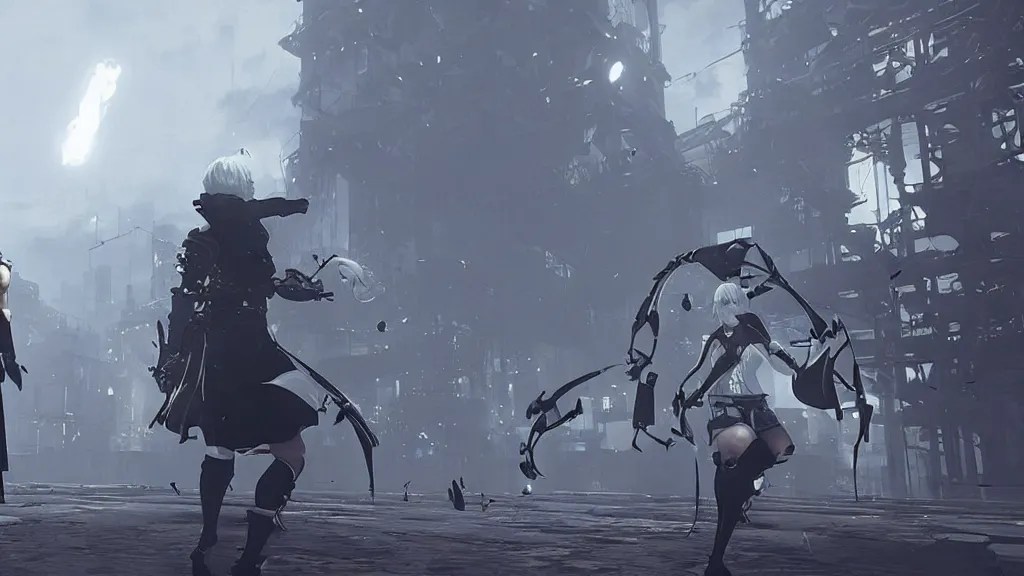 Screenshot from Nier Automata during a boss fight with Stable
