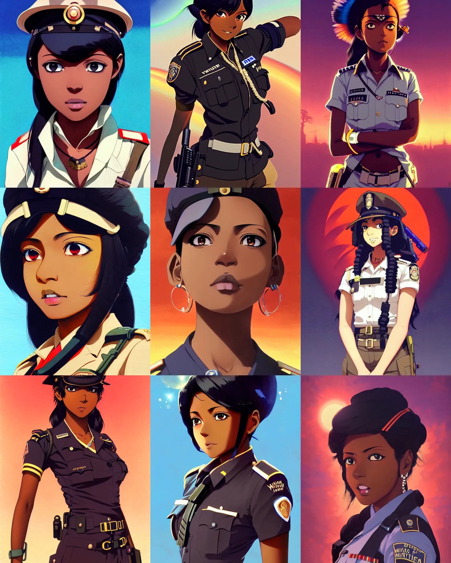 A beautiful young darkskinned anime Indian dieselpunk Stable