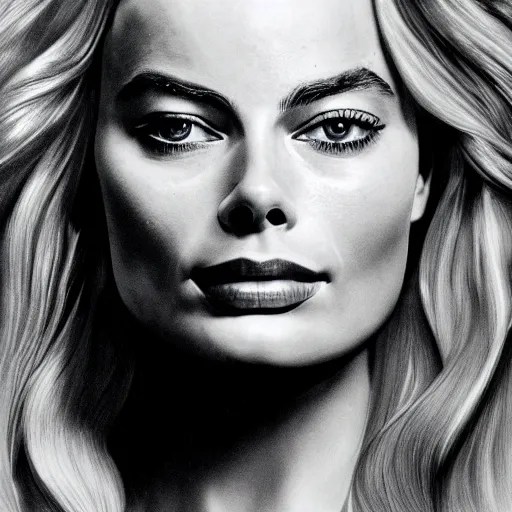 Margot Robbie, head and shoulders portrait, extremely Stable