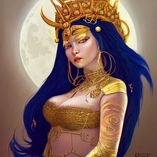 painting of junoesque plus size mongolian priestess of Stable