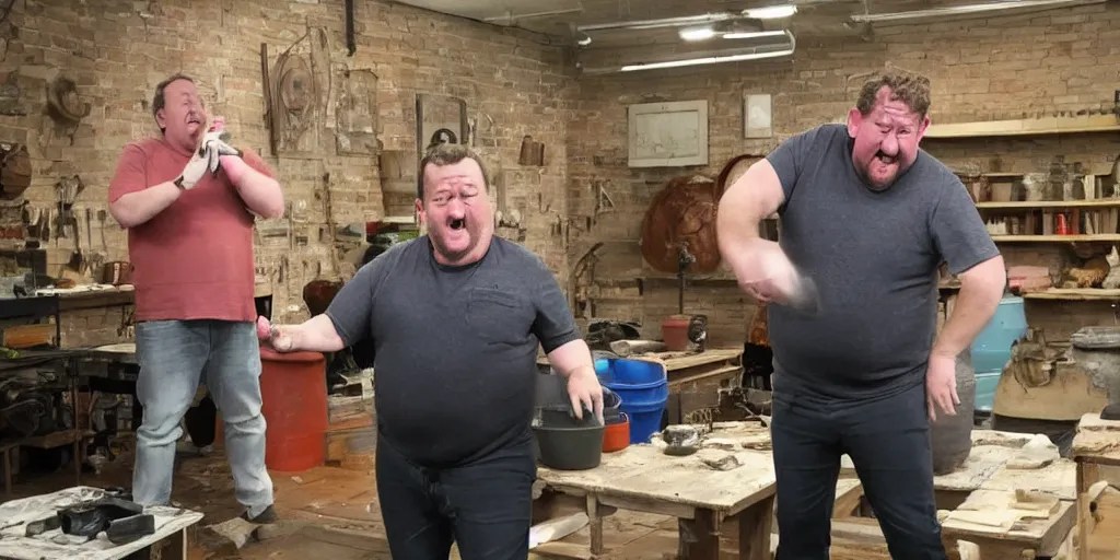 johnny vegas making a very large clay teapot, art Stable Diffusion