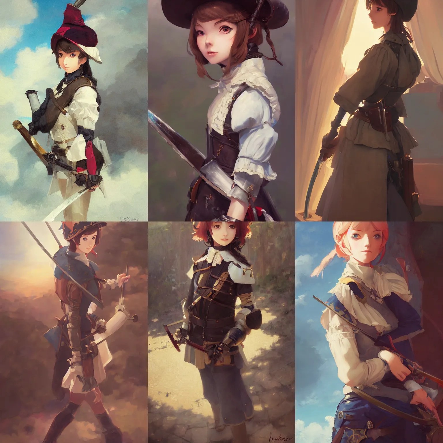 a portrait of a cute young female musketeer, Stable Diffusion