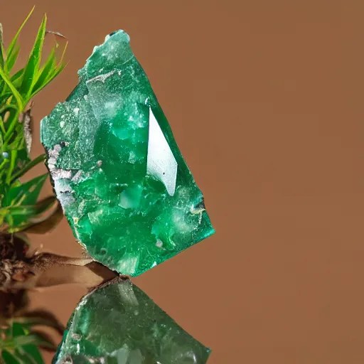 a cut polished emerald gemstone growing from a plant Stable Diffusion