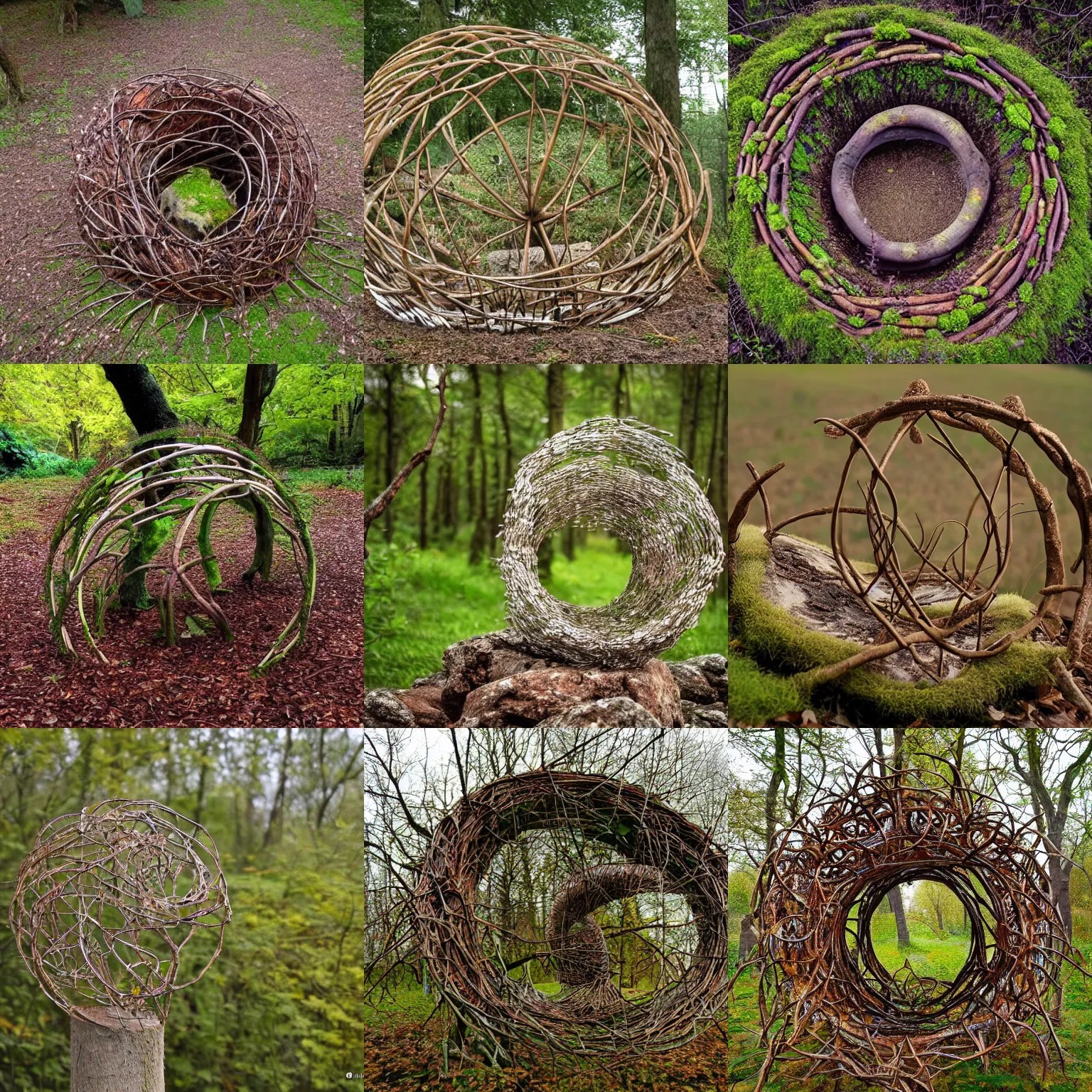 an environment art sculpture by NilsUdo, leaves twigs Stable