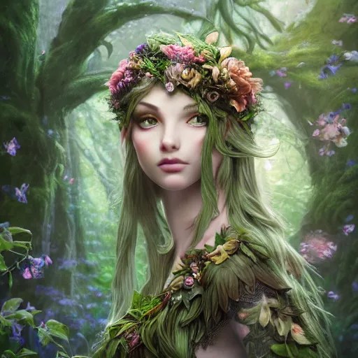 a picture of a forest elf clothed in flowers and Stable Diffusion