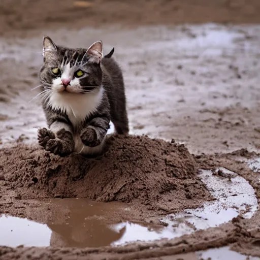 cat play in mud Stable Diffusion