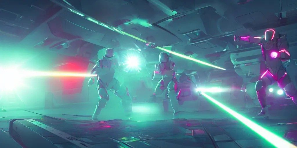 futuristic spacemen firing lasers in zero gravity, Stable Diffusion OpenArt