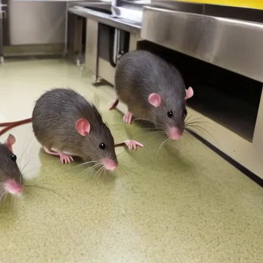 rats run around in a fast food restaurant kitchen Stable Diffusion