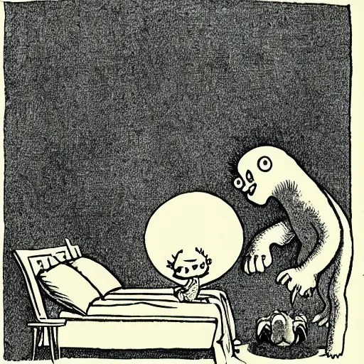 monster hiding under the bed, illustration by Maurice Stable