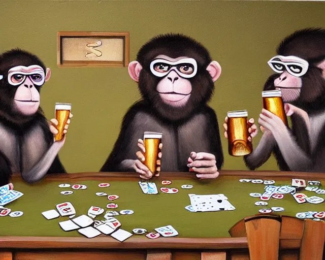 a painting of hipster monkeys playing poker and Stable Diffusion