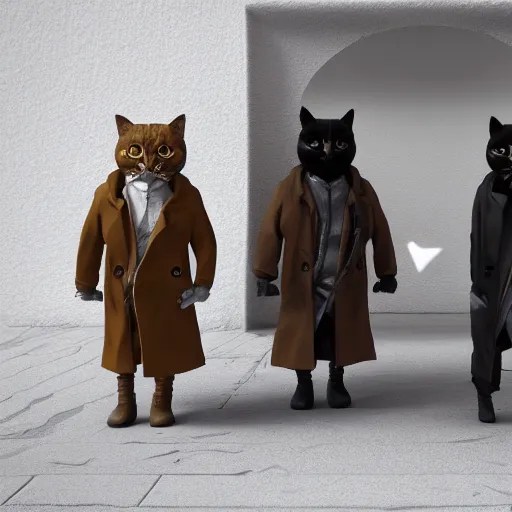 three cats inside a trench coat disguised as one Stable Diffusion