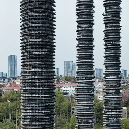 multiple towers made up of squatter housing, sony a 7 Stable