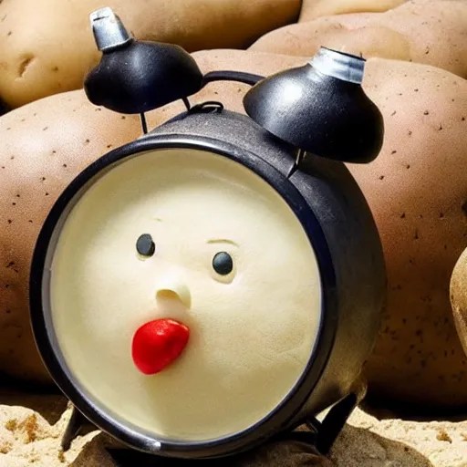 a potato as dwayn the rock, alarm clock, the rock is a Stable