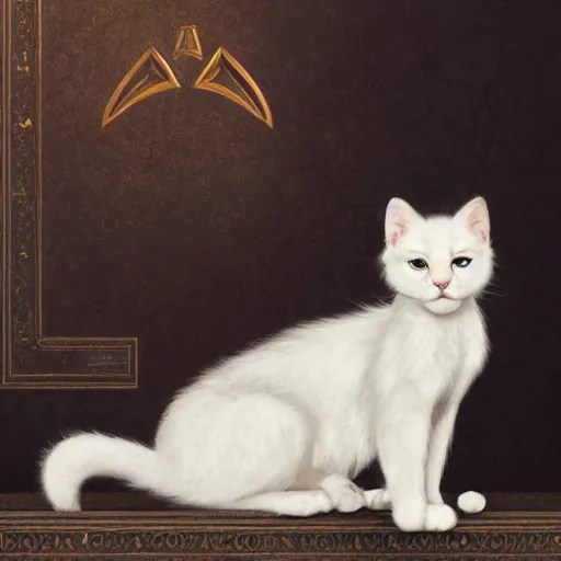 A cute heraldic white kitty cat queen posing with one Stable Diffusion OpenArt