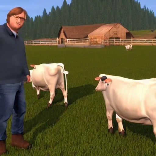Gabe Newell is milking the cows on his farm with Bill Stable