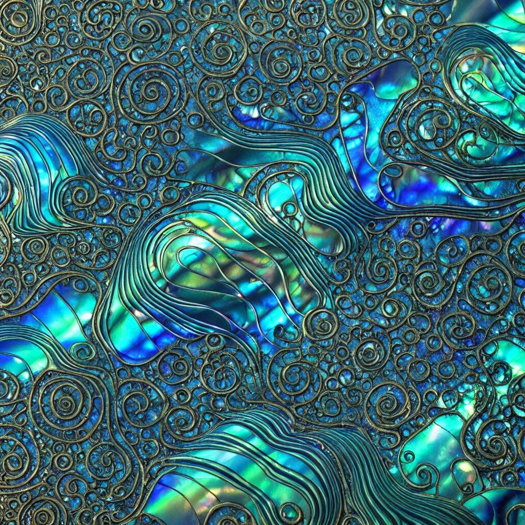 art nouveau cresting oil slick waves, abalone, paua Stable Diffusion