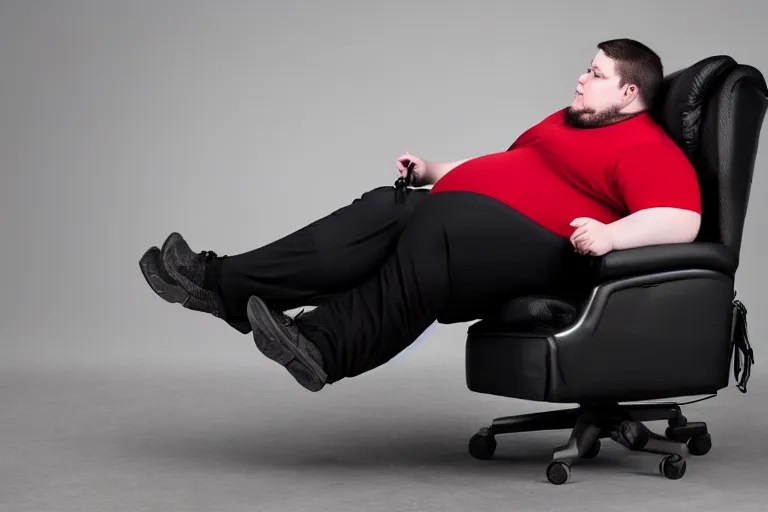 an obese man on a gamer chair, photo, 8K Stable Diffusion