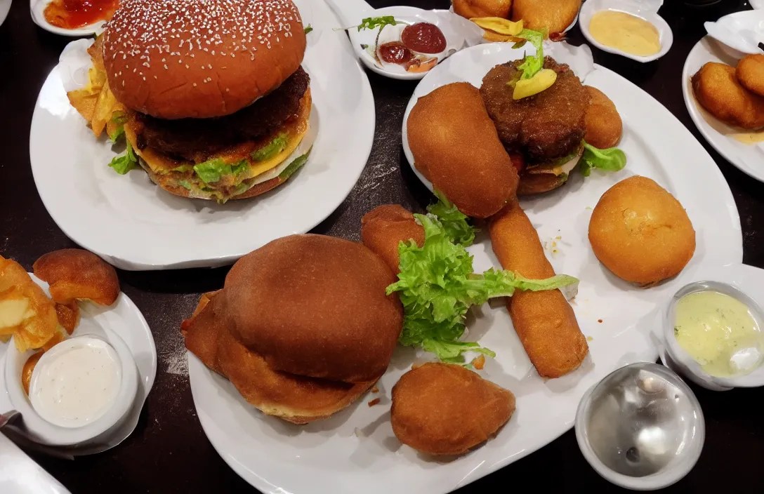 deep fried Hamburger, food photography, award winning, Stable