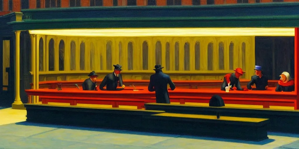 painting nighthawks by edward hopper with jim carrey Stable Diffusion