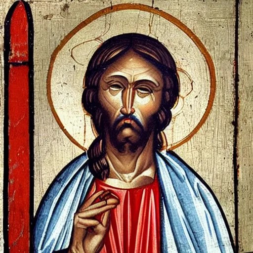 medieval painting of Jesus Christ on the cross wearing Stable Diffusion