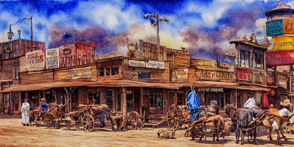 watercolor painting of wild west town with very few Stable Diffusion
