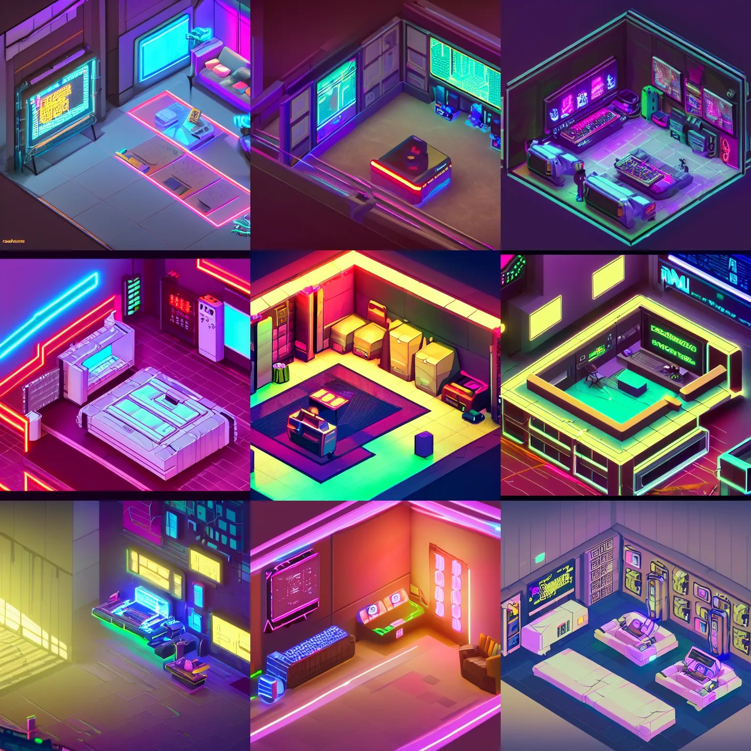 isometric game art world, lights with bloom, trending Stable Diffusion