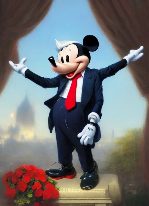 mickey mouse as president donald trump, digital art by Stable