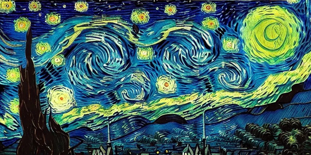 the starry night painting, inverted colors Stable Diffusion