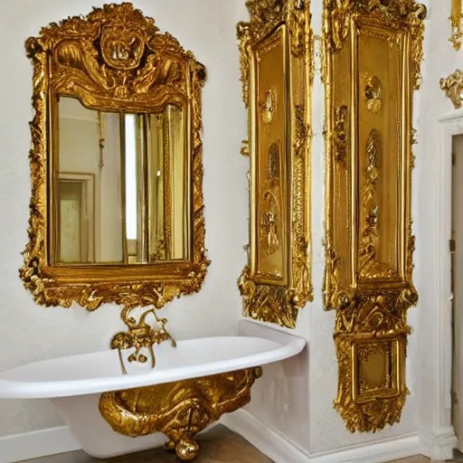 baroque bathroom with gold toilet Stable Diffusion