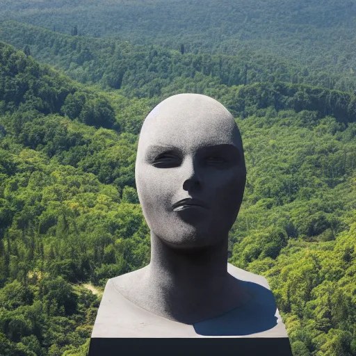 gigantic weird concrete head bust in a mountain, Stable Diffusion