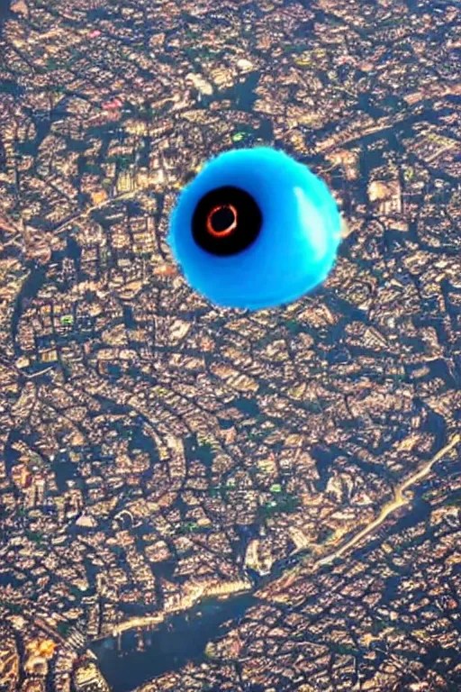 giant eyeball!!!!! floating!! behind the clouds above Stable