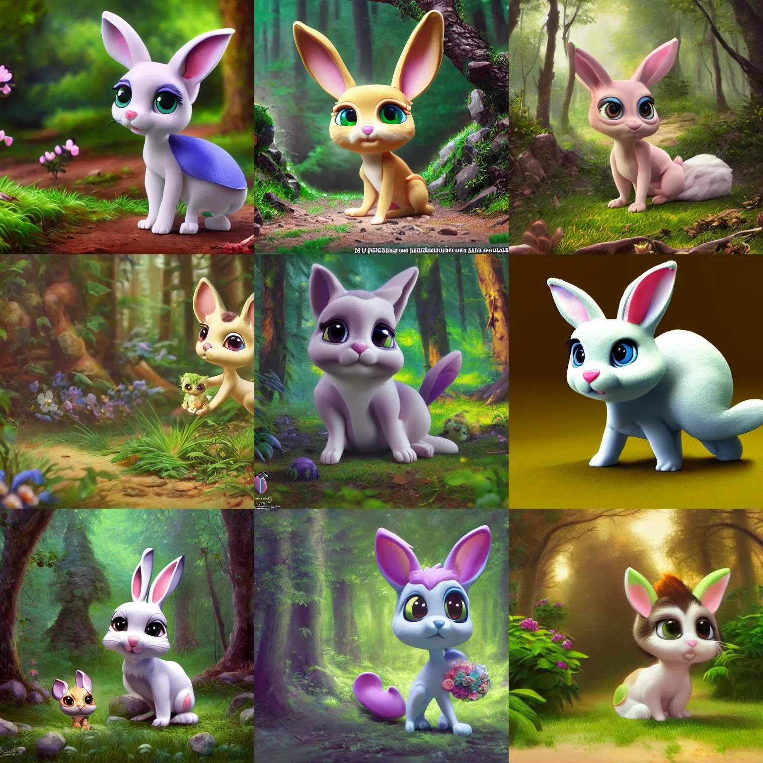 3 d littlest pet shop rabbit in a forest, ambient Stable Diffusion