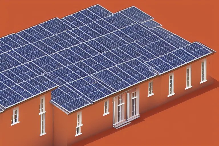 mansard roof illustration, few solar panels on the Stable Diffusion