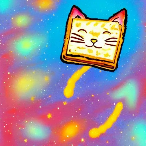 painting of cat with pop tart body flying through Stable Diffusion