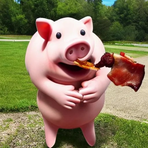 Porkie the Pig eating bacon. Stable Diffusion