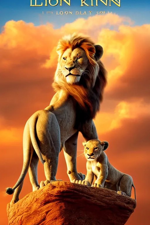 lion king movie poster, cgi, cinema, realistic Stable Diffusion