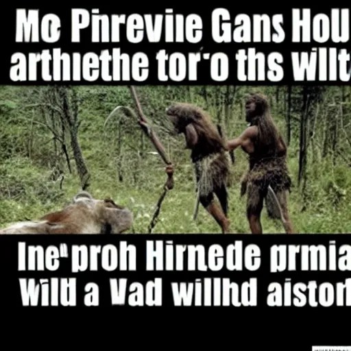 Meme about being a primitive huntergatherer, using Stable Diffusion