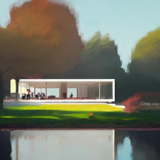 farnsworth house painting by atey ghailan, cinematic, Stable